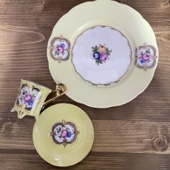 El Boyaması Gülfem Pasta-Tatlı Tabağı (mavi) sarı