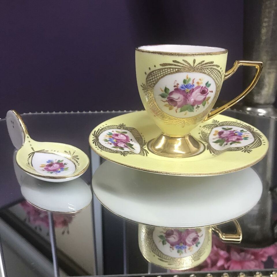 El Boyaması Hande Fincan Sarı