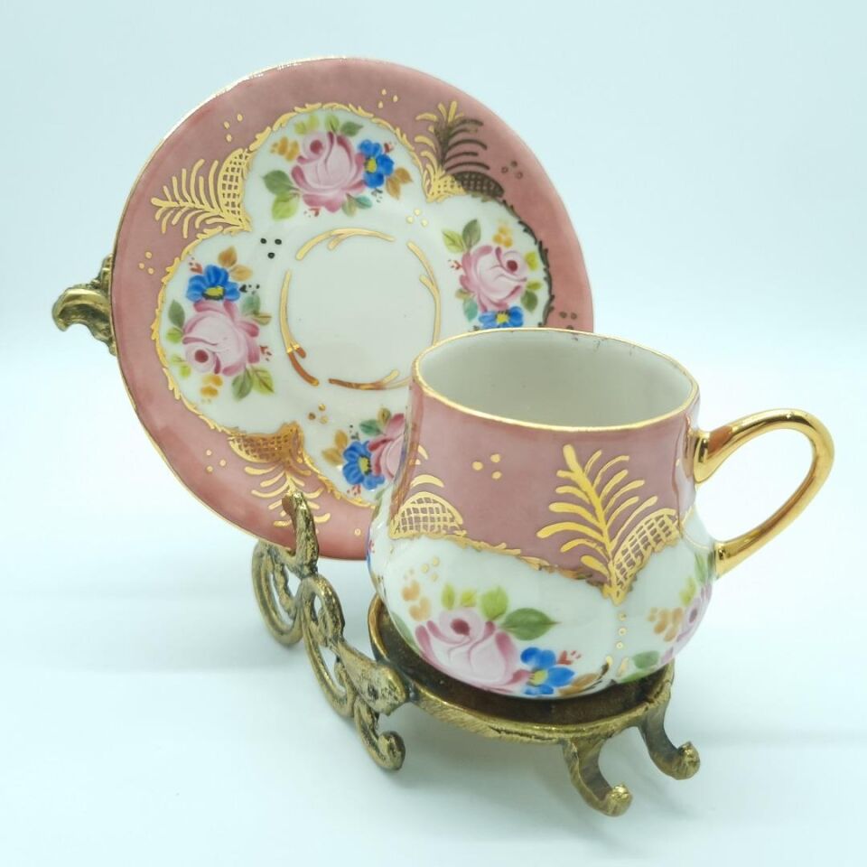 El Boyaması Saraylı Fincan Somon Pembe